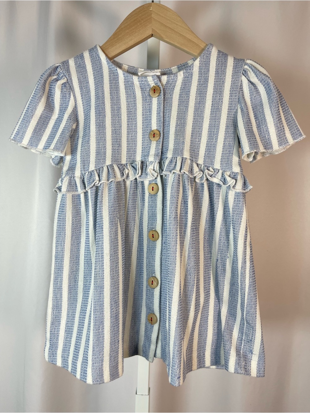 Zara 18-24 Months Striped Button-Front Dress Ruffle Cottagecore Minimalist